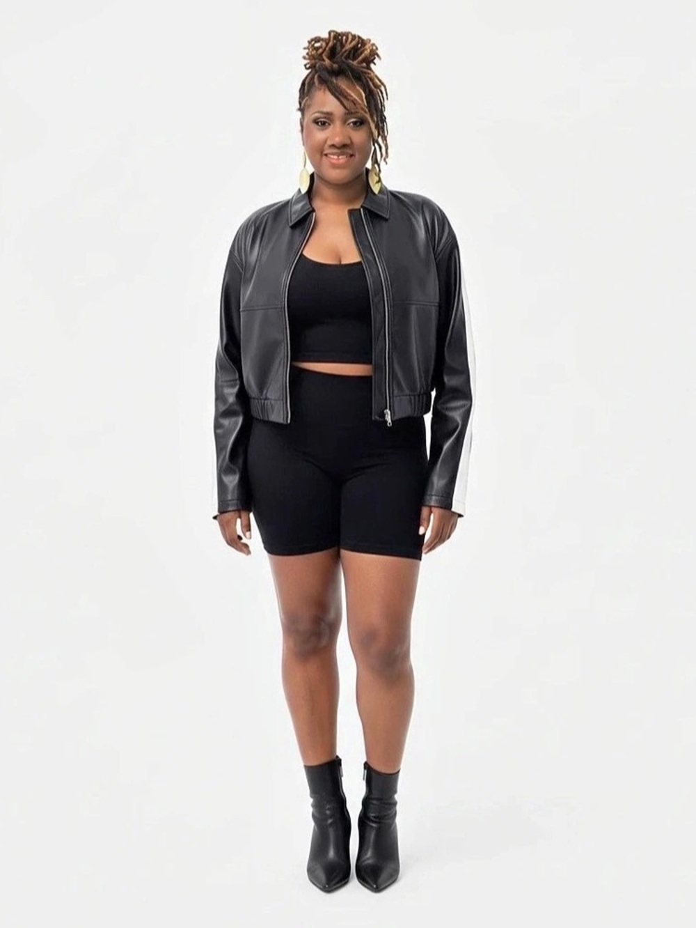 Forever 21 Cropped Colorblock Moto Jacket Black